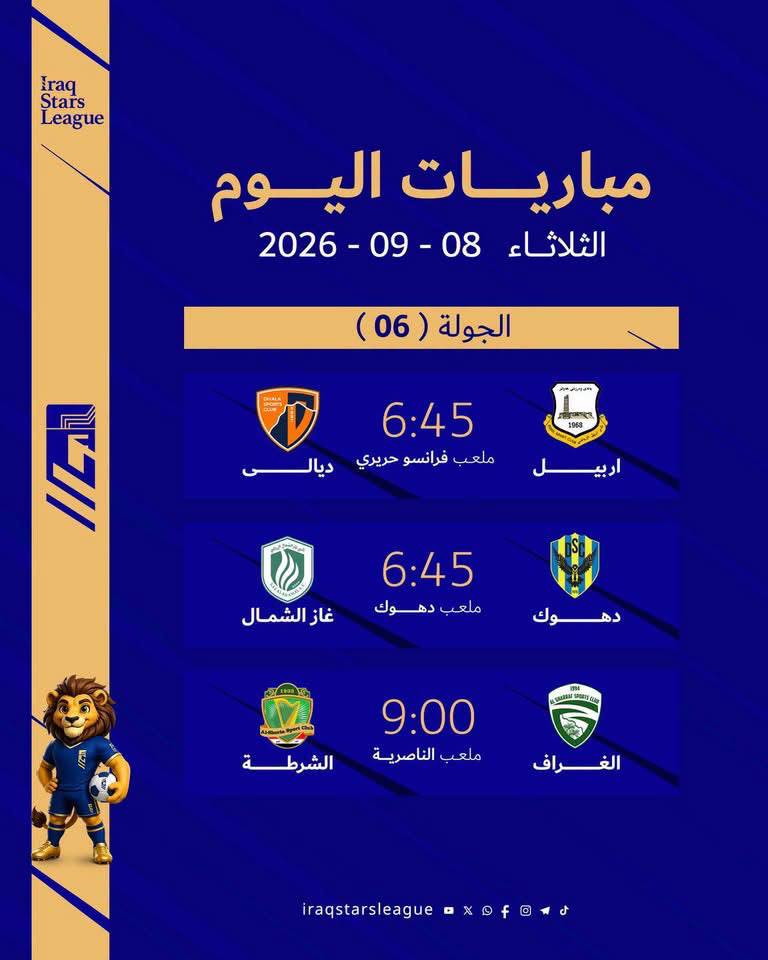 مباريات الجولة السادسة من دوري نجوم العراق..